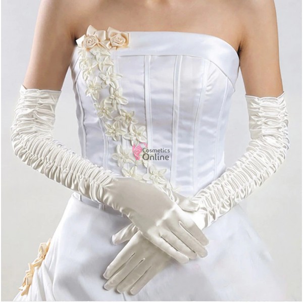 Manusi elegante din satin simple MNS018HH lungi Crem deschis XL